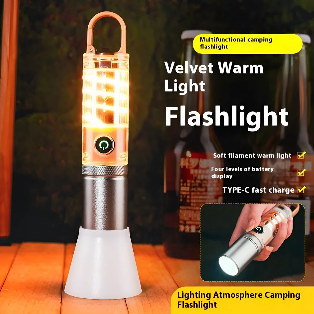 Orange 10W dual light source LED flashlight with hook and keychain attachment