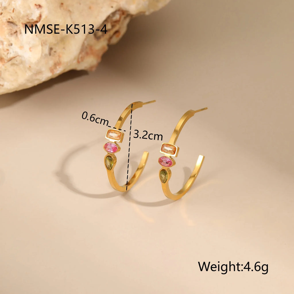 Gold plated geometric zircon jewellery set with necklace, ring, and earrings on adjustable 41-50cm chain
