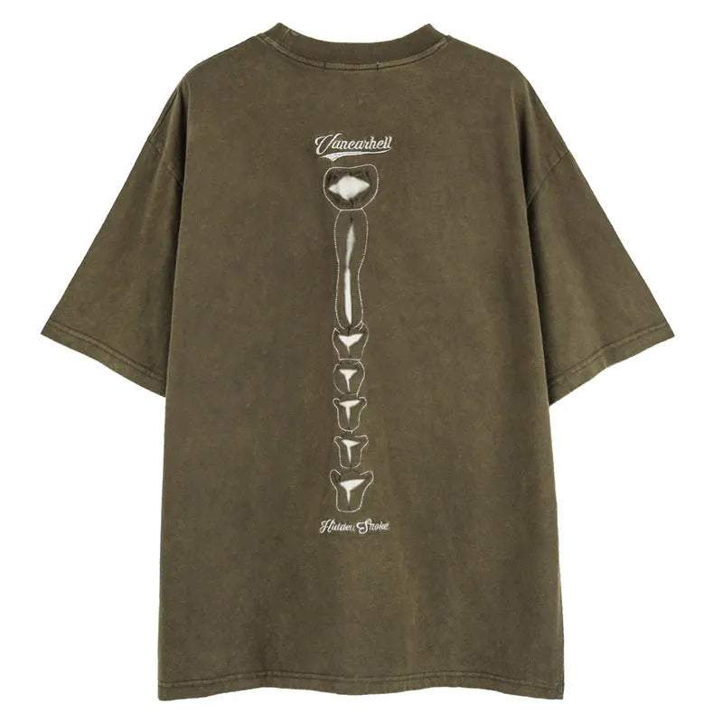 Skull pattern short sleeve cotton T-shirt in dark street style with drop shoulders