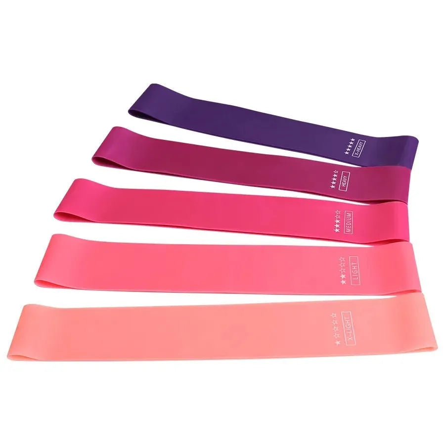 Purple five pack TPE resistance bands set of 5 with variable resistance levels from 5 to 40 lb for home fitness