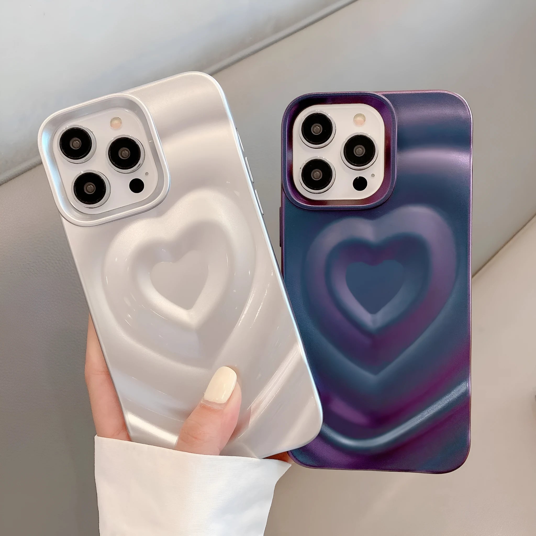 TPU soft phone case with three-dimensional love wave pattern pleated sleeve for Apple iPhone, milky white colour