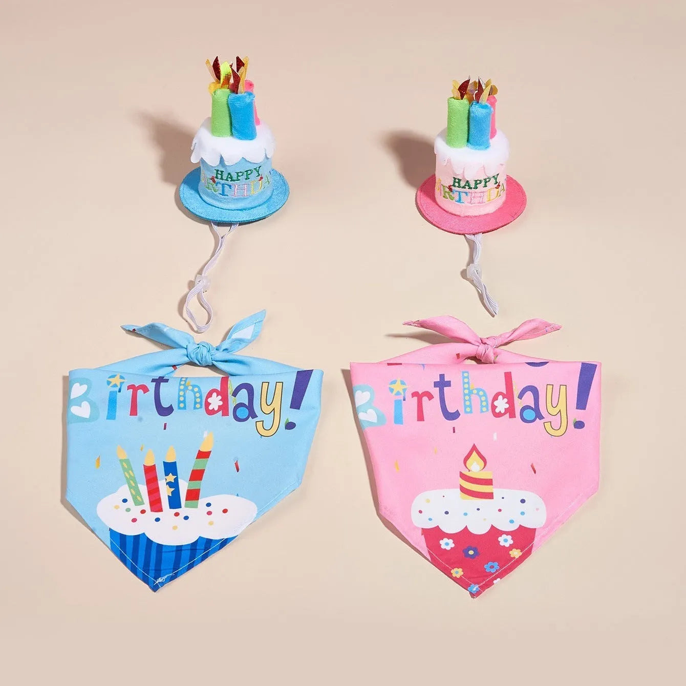 Cartoon printed dog birthday hat and drool towel set in polyester