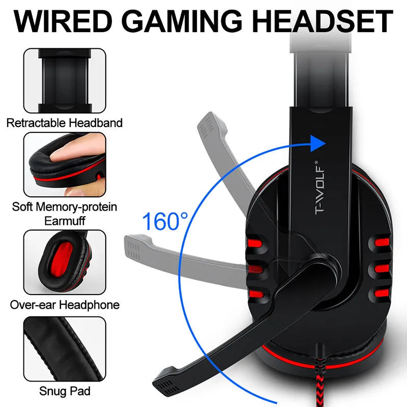 Thunder Wolf T800 wired gaming keyboard and mouse set with headset and mouse pad on desk