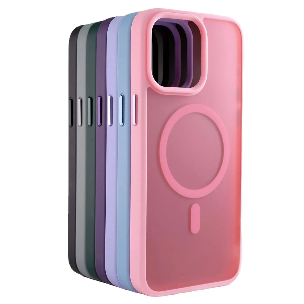 Magnetic skin-feel matte phone case with mute key cut-out for Apple iPhone, shown in cherry powder