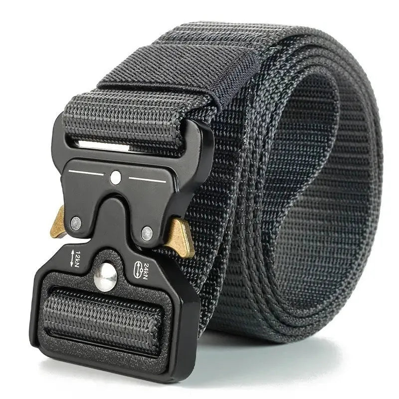 Men's thick canvas tactical belt with alloy quick-release buckle in army green colour
