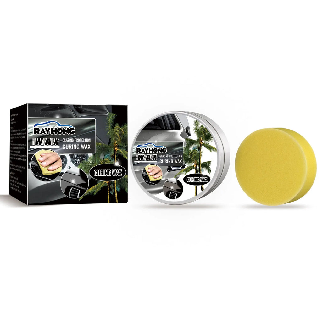 Car coating wax block and sponge applicator for paint protection, showing 8.7cm wax and 6.6cm sponge