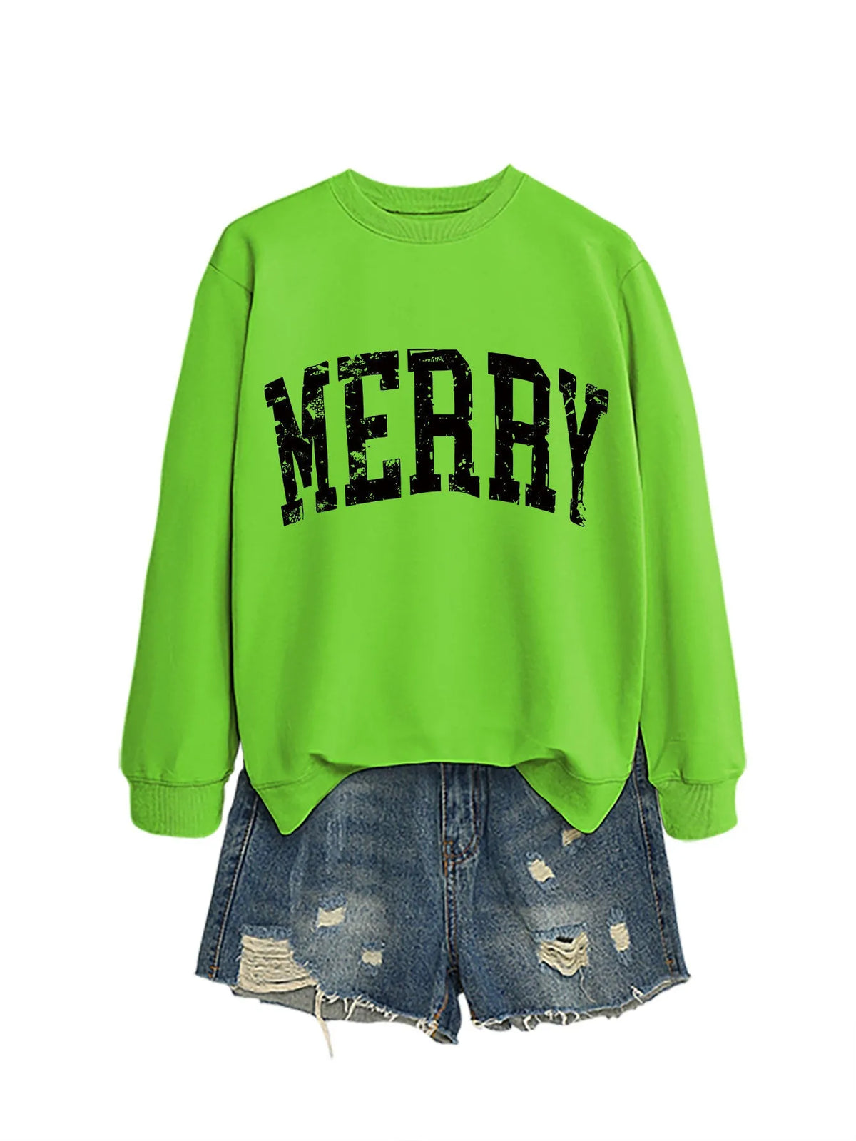 Women's cotton round neck long sleeve sweater in red, blue, green or orange, sizes S-XXL