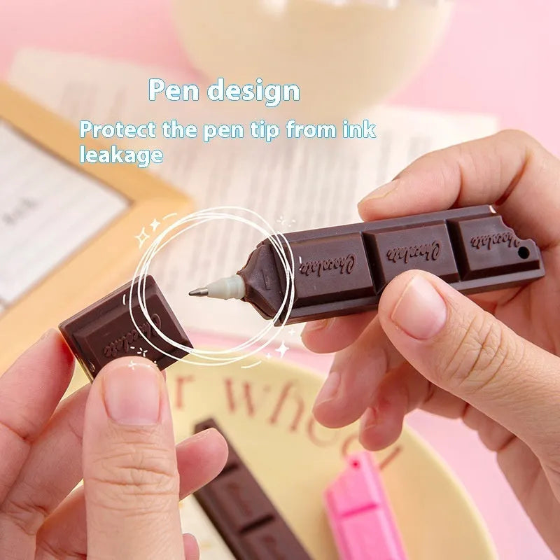 Chocolate ballpoint pen with cartoon food design and 0.5mm bullet tip in pink, beige, or brown
