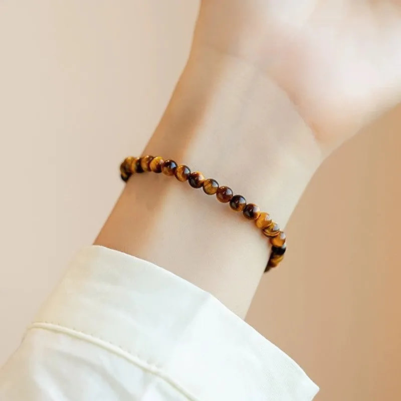 Tigereye stone bracelet with geometric design and round beads in new Chinese style
