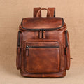 Genuine retro double-layer cowhide backpack for men, light brown, 14-inch size, patchwork style