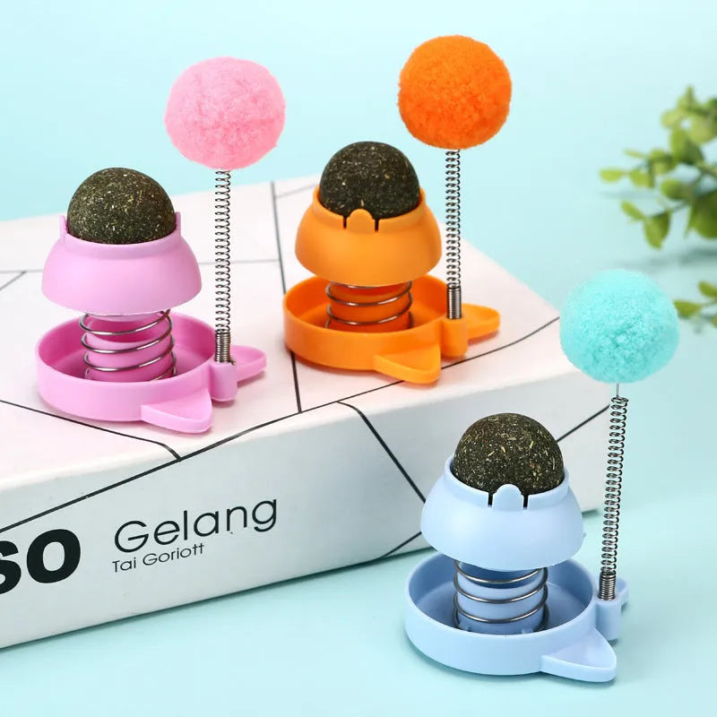 Small mint-flavoured cat ball toy for licking and self-play in blue, orange, or pink