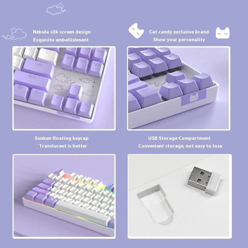 Wireless Bluetooth mechanical keyboard with metal construction in blue and purple colour options