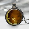 Moon Girl glass pendant necklace with time gem cabochon, alloy cross chain, silver or bronze, 51-60cm perimeter