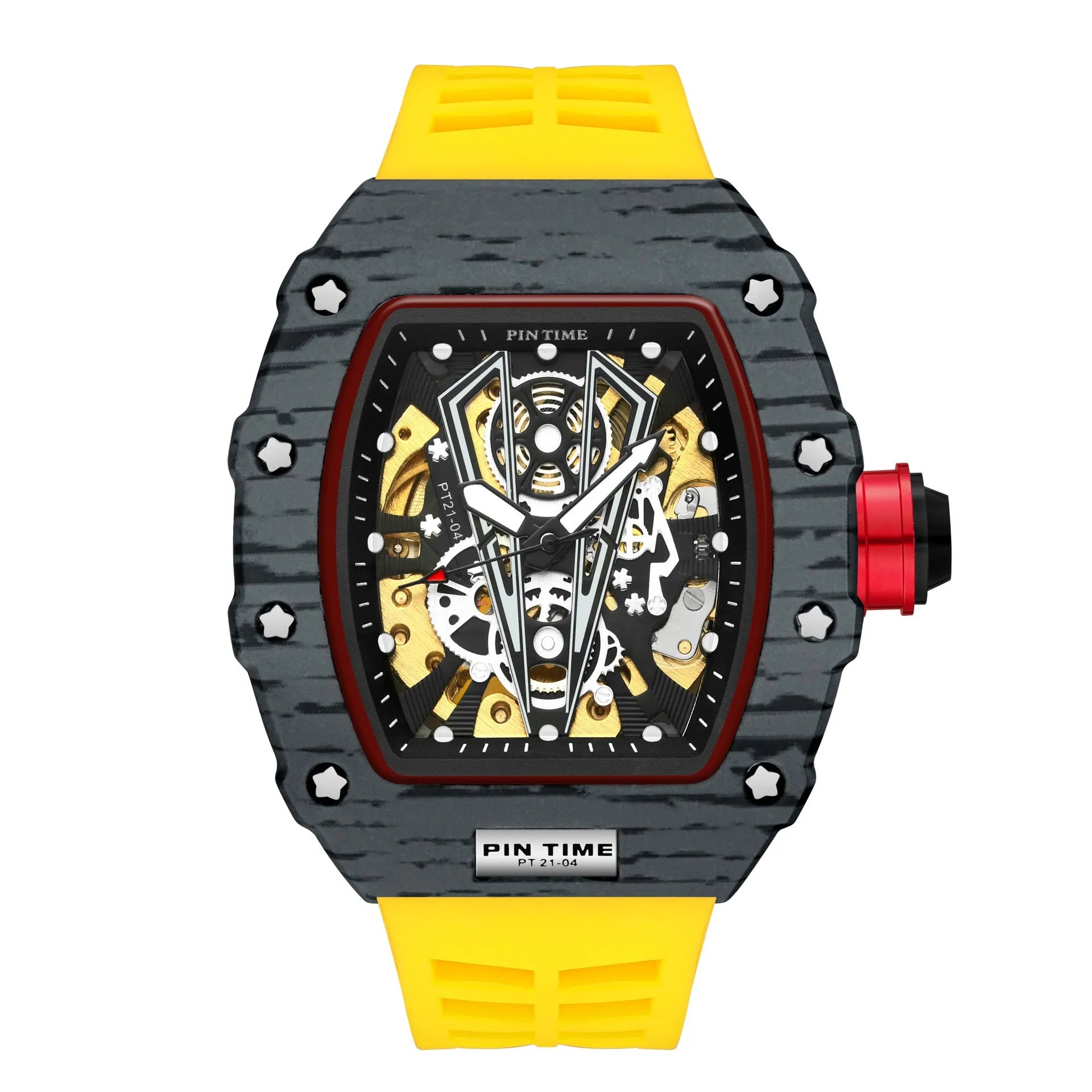 Automatic mechanical men's watch with calendar, 37mm dial, silicone strap, and stainless steel buckle