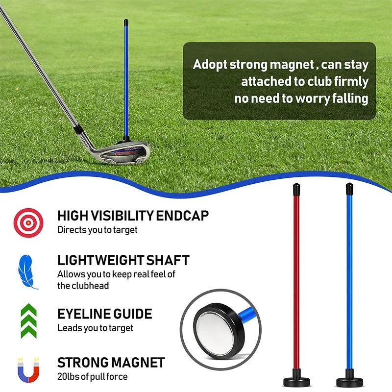 Red aluminium alloy magnetic golf alignment trainer with baseball bar for swing practice
