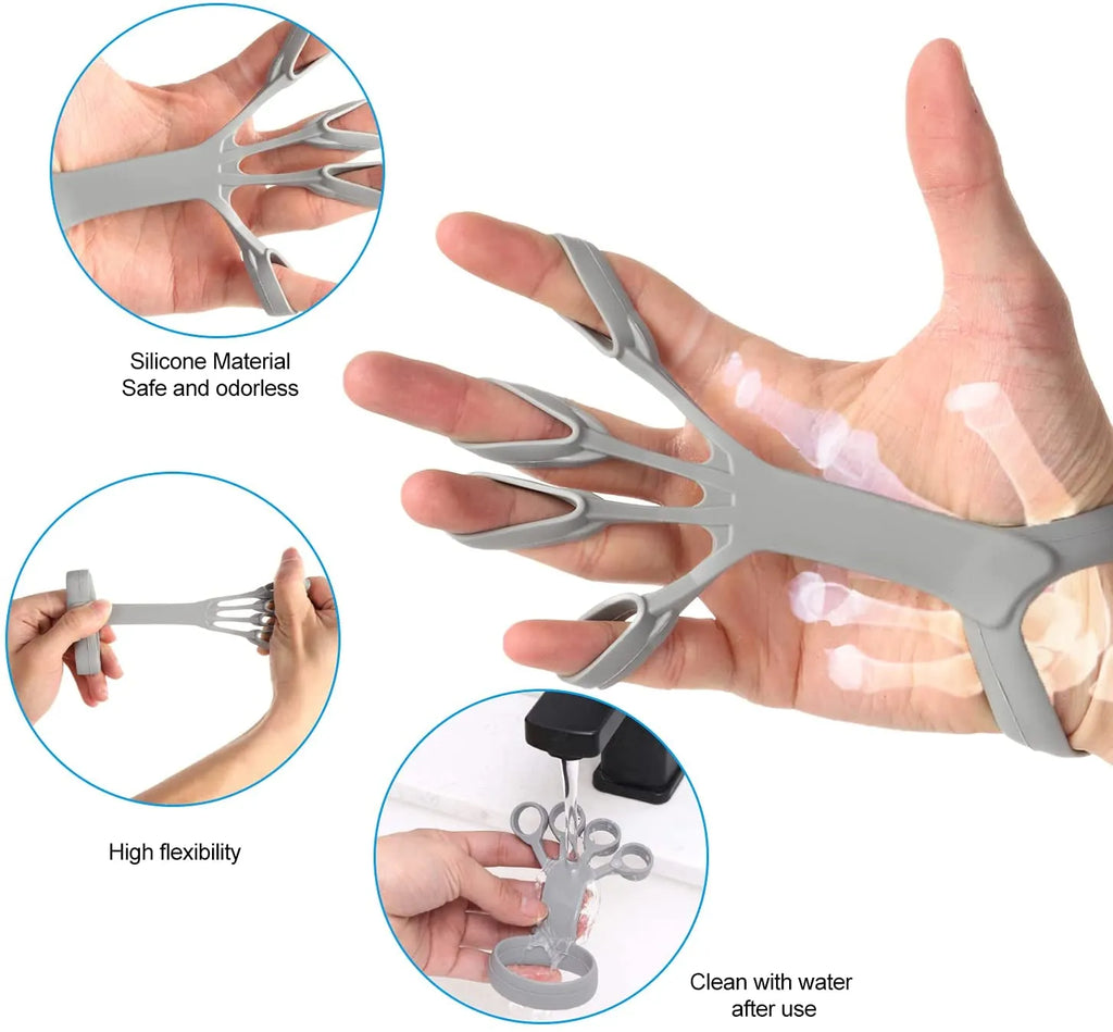 Silicone finger puller hand grip trainer in black with finger slots, 24g weight