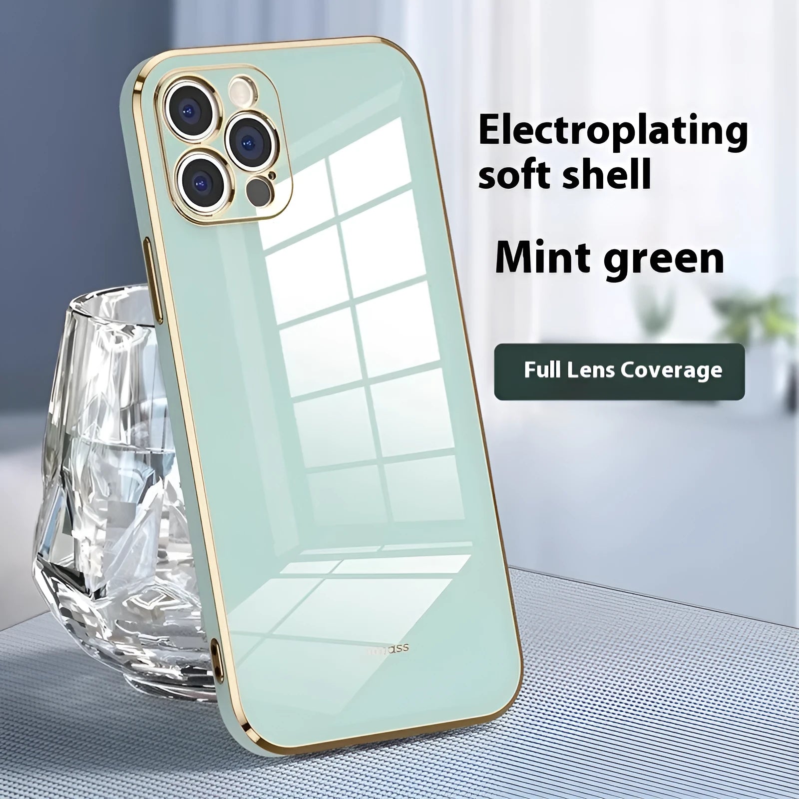 Simple 6D straight edge electroplated TPU case for iPhone 16 shown in mint green colour.