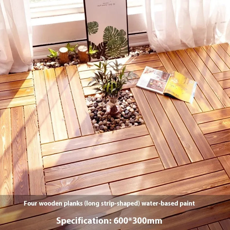 Camphor pine floor tile with brushed wax oil finish measuring 30x30cm