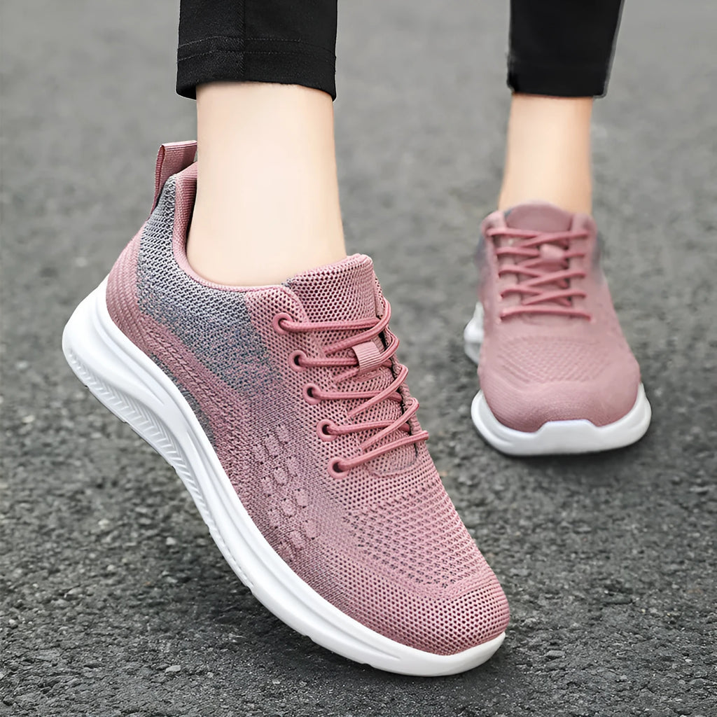 Women's lace-up sneakers in breathable mesh cloth, solid colour, round toe, PVC sole