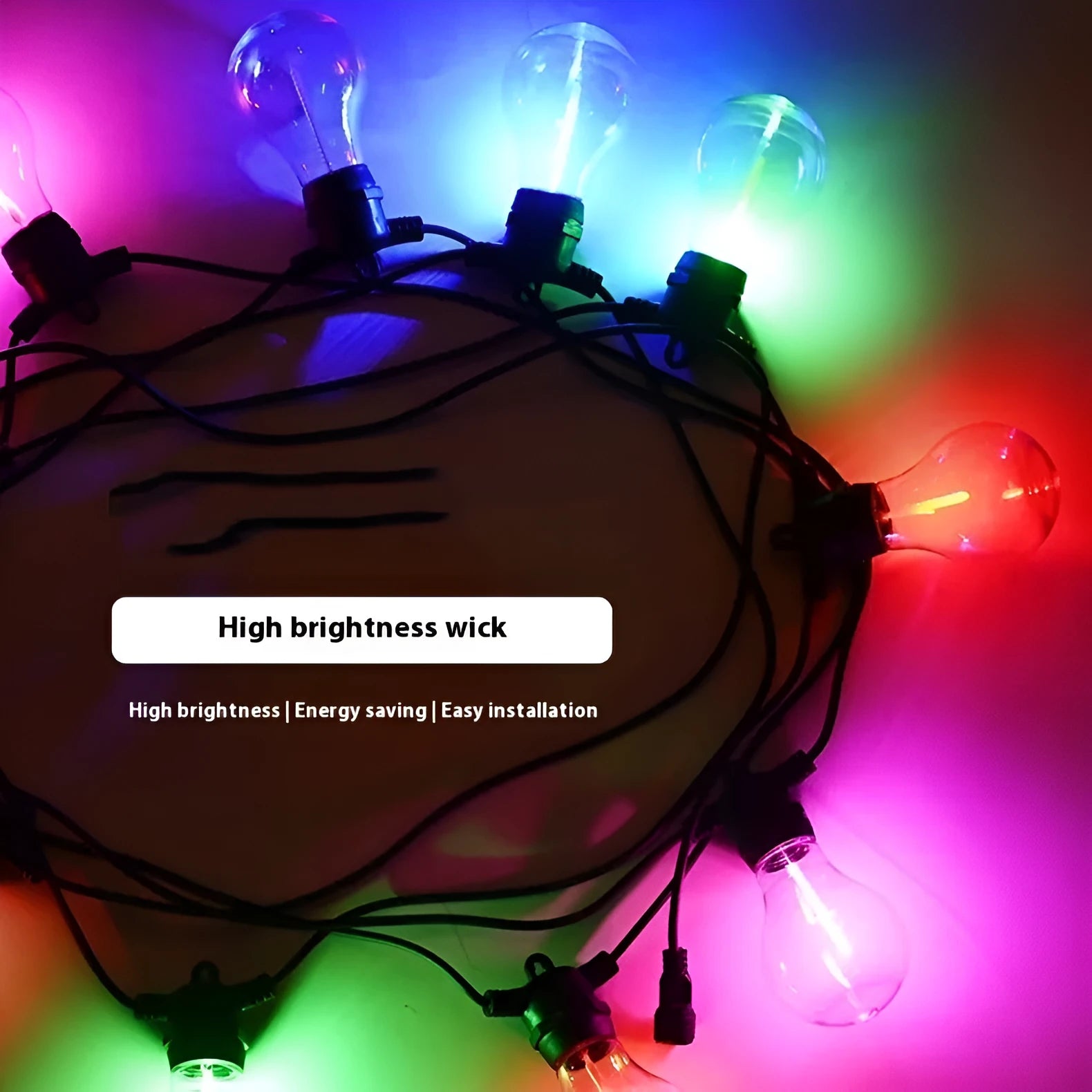 Outdoor waterproof decorative string lights with 10 A60 bulbs on 5 metre cord