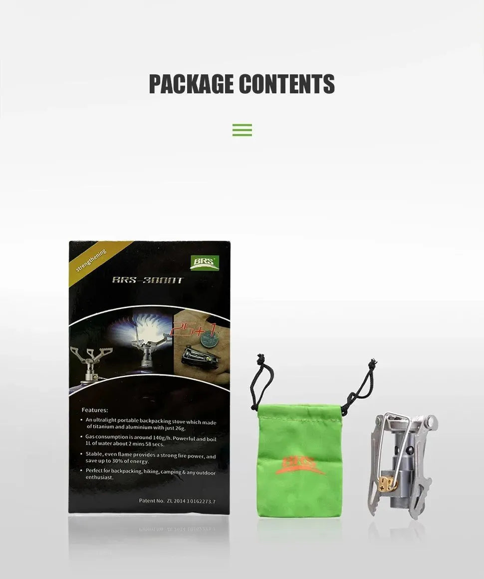 BRS 3000T ultralight titanium camping gas stove, 26g, folded size 37mm x 52mm