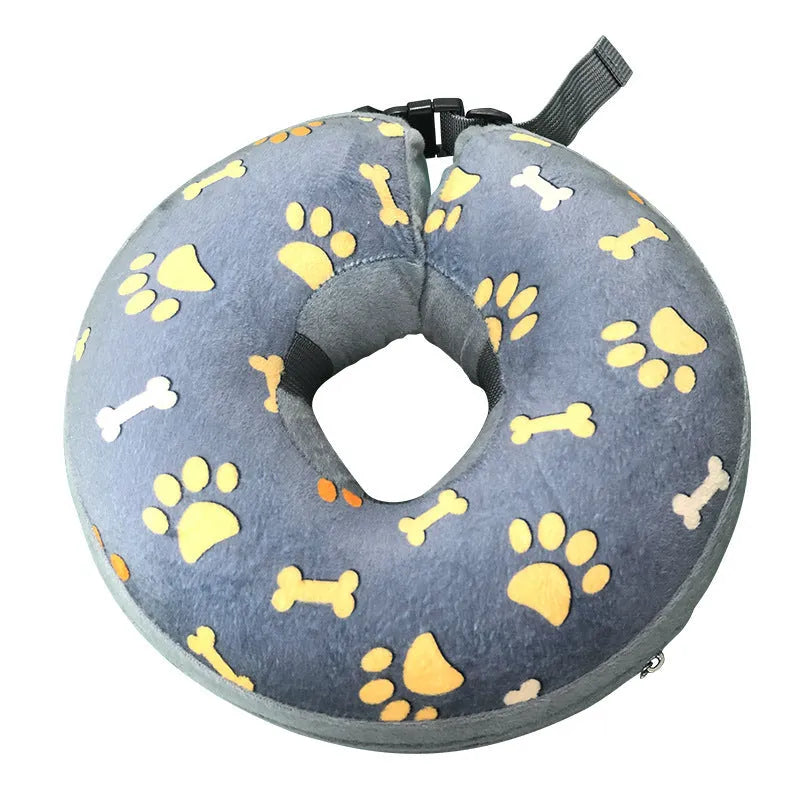 Blue inflatable pet collar with flocking finish for dogs, removable and easy to clean