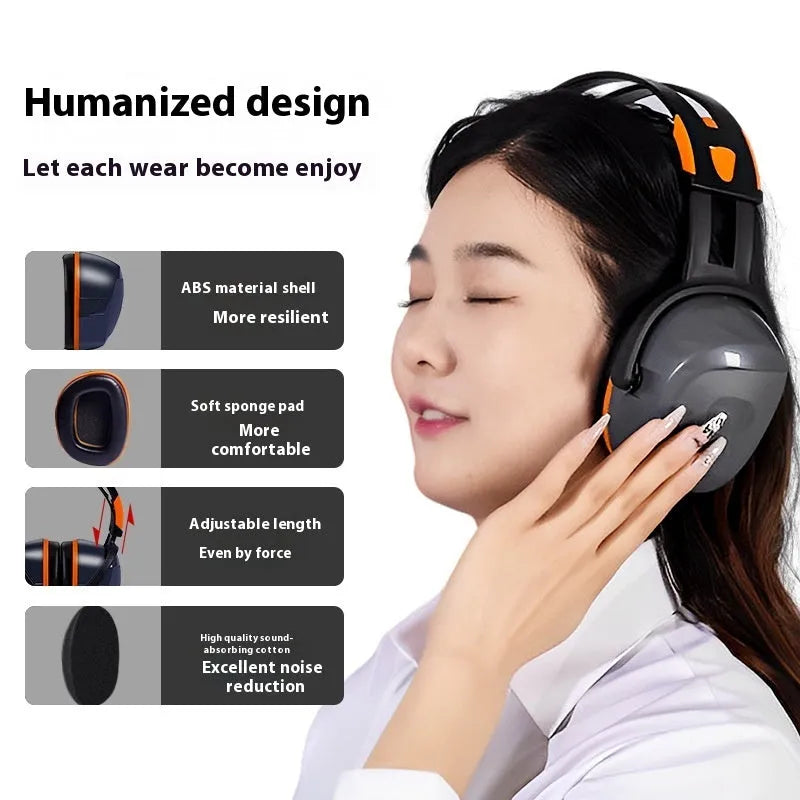 Head mounted noise reduction earmuffs made of ABS plastic in orange gray colour