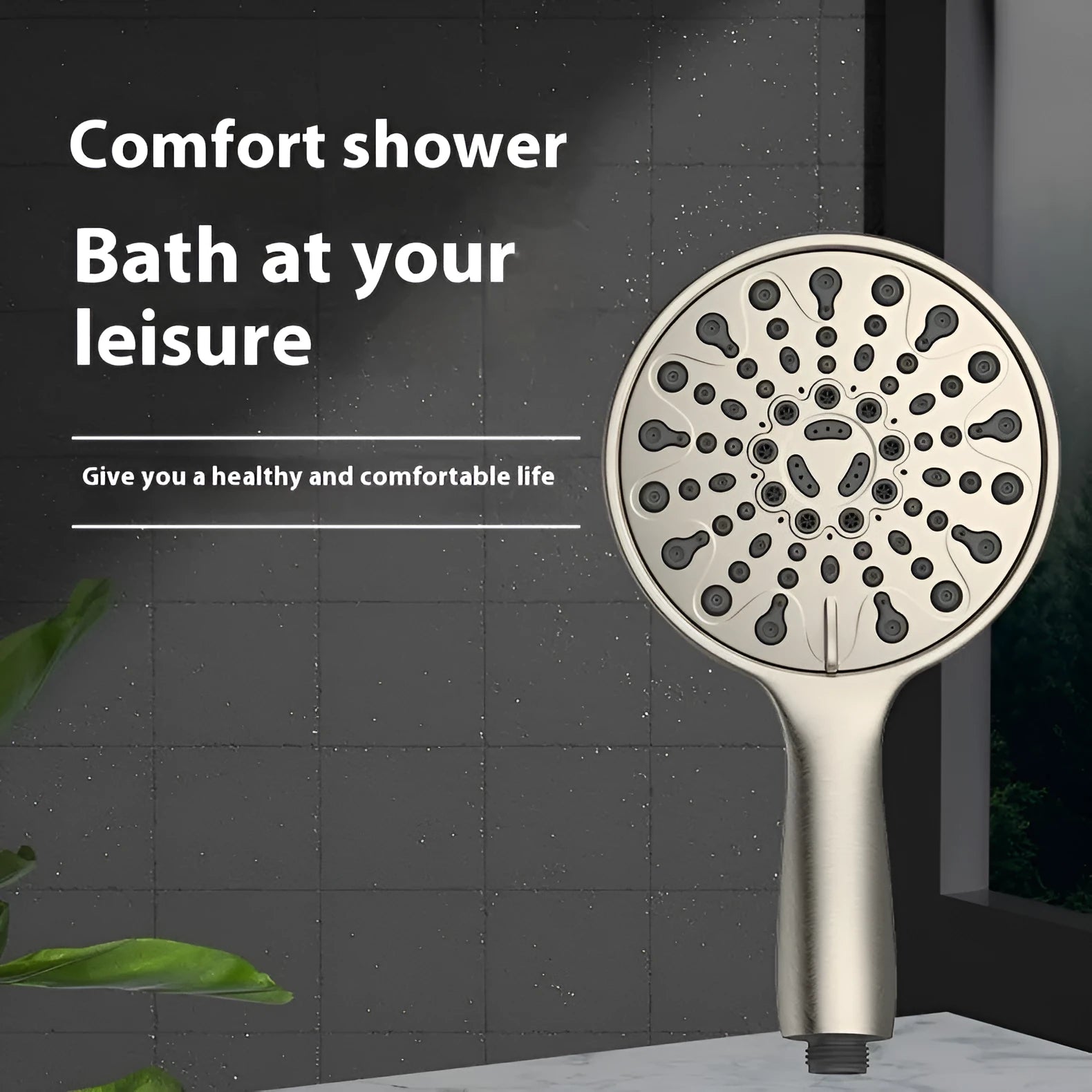 Portable handheld shower head with six water functions including massage, bubble and rain settings