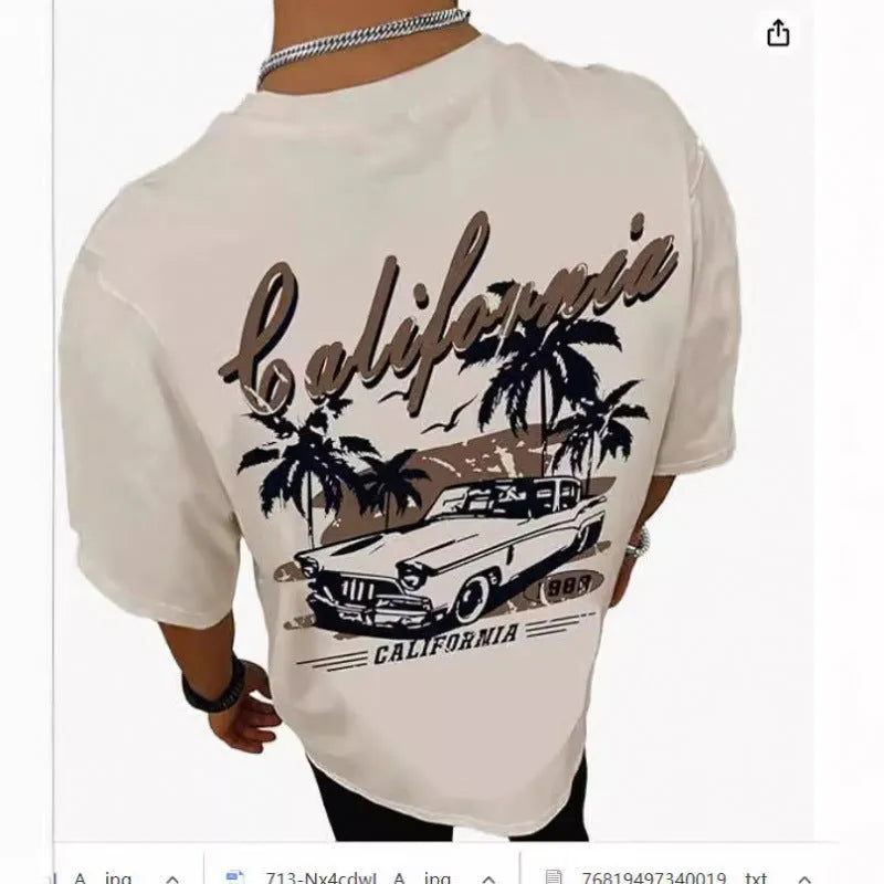 Men's printed street style short-sleeved t-shirt with digital pattern on polyester fabric