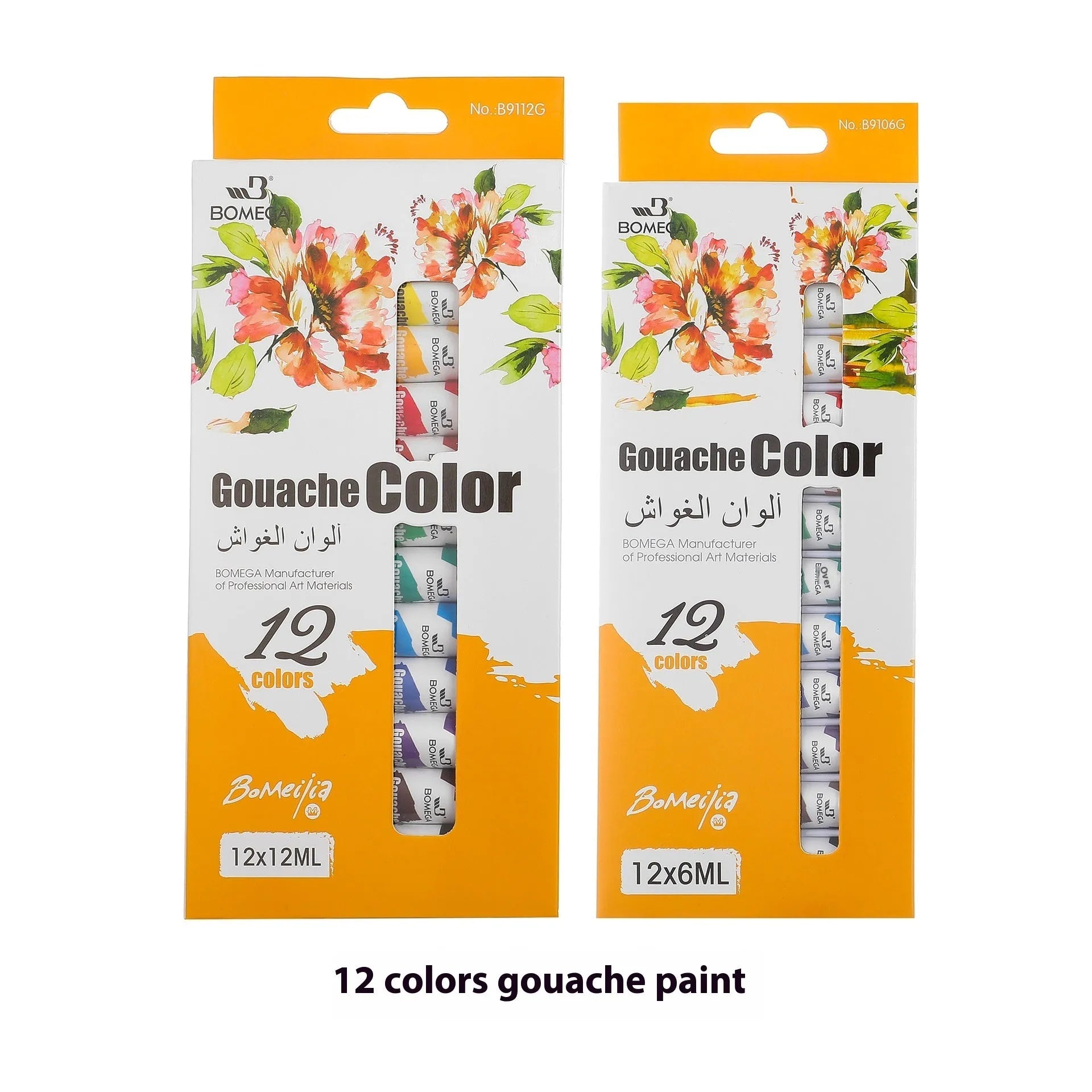 Twelve-colour multi-medium artist paint set showing tubes for acrylic, gouache, watercolour and oil painting techniques