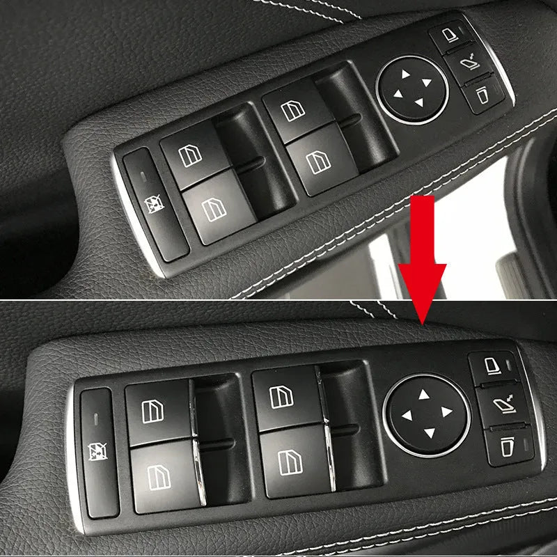 Black glitter car window lift button sticker made from ABS plastic for interior customisation.