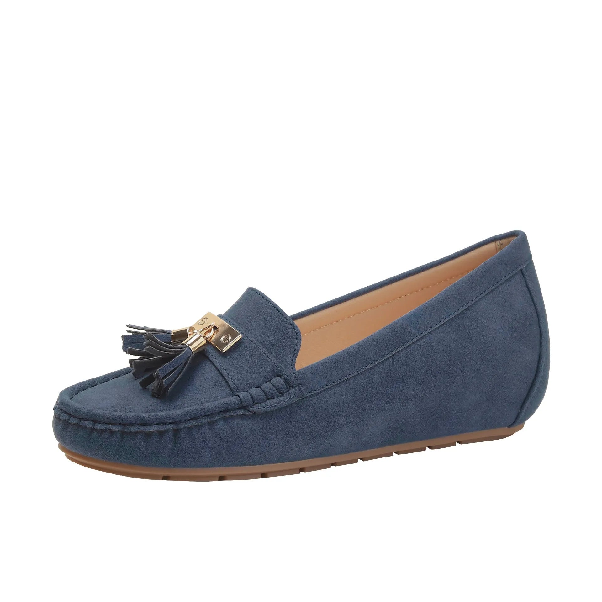 Women's casual work shoes with flat heel height increasing insoles in nude colours with round toe and slip-on design