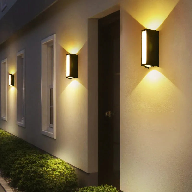 Simple modern outdoor waterproof LED wall lamp with warm light, 28W size, 37.5cm high for exterior use