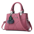 Ladies PU geometric print shoulder messenger bag with ball pendant in black