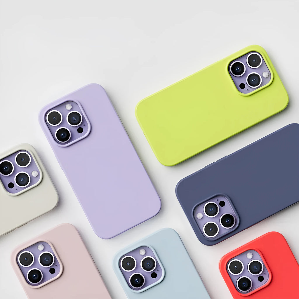 Liquid silicone magnetic phone case for iPhone 14 series in light purple with Magsafe compatibility