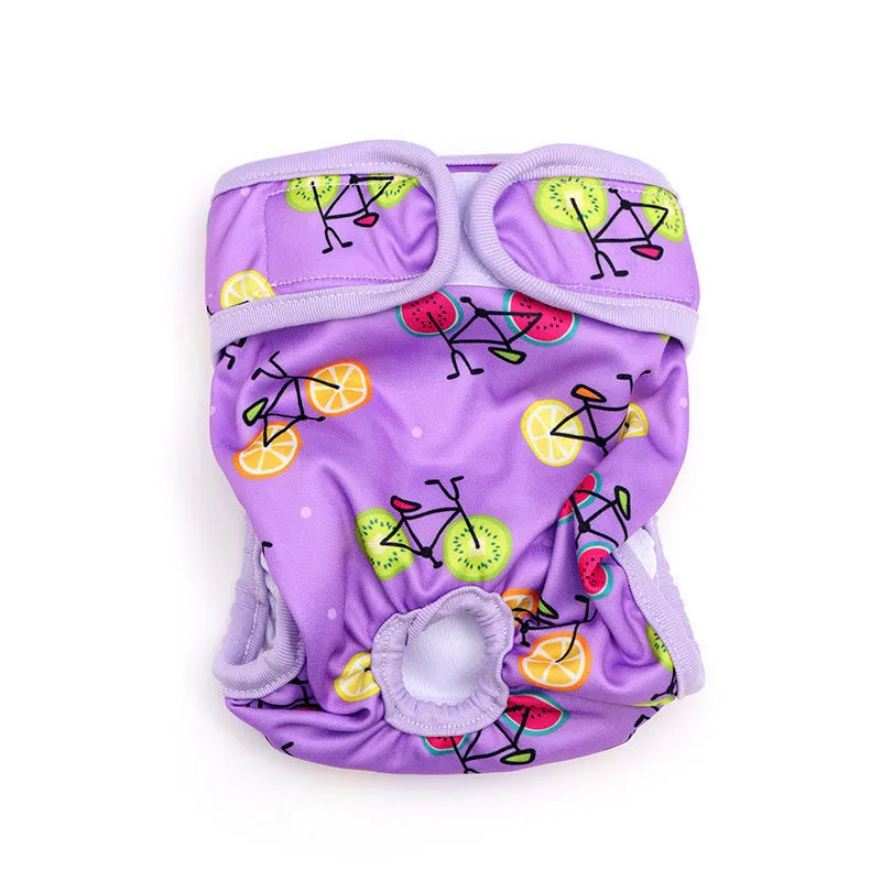 Cloth dog menstrual panties in pink watermelon with cartoon print on white background