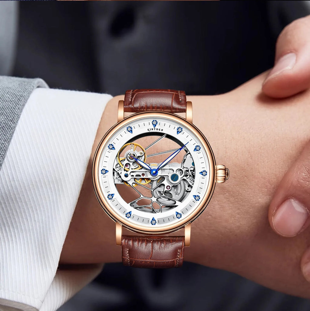 Automatic men's waterproof luminous watch with 13mm thickness, available in Cosmic Blue colour with gift box packaging