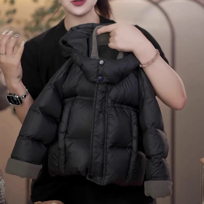 Solid black down padded kids jacket with cotton lining