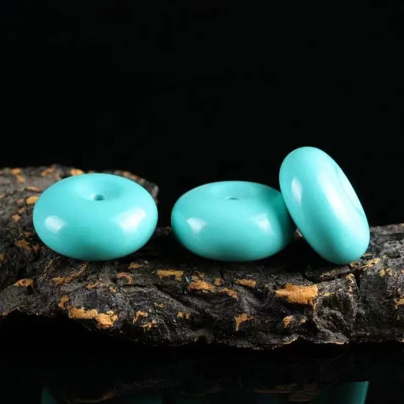 Natural turquoise polished round bread ring safety buckle pendant, 25mm, green, New Chinese style