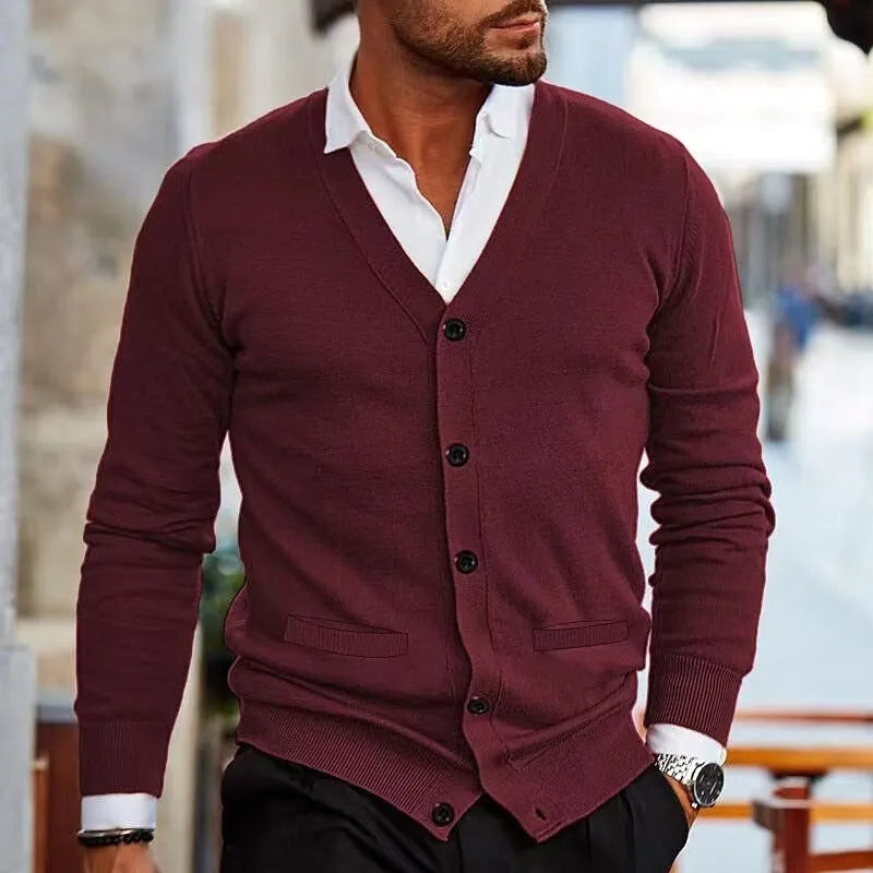 Men's slim fit acrylic cardigan sweater in multiple colours for autumn wear
