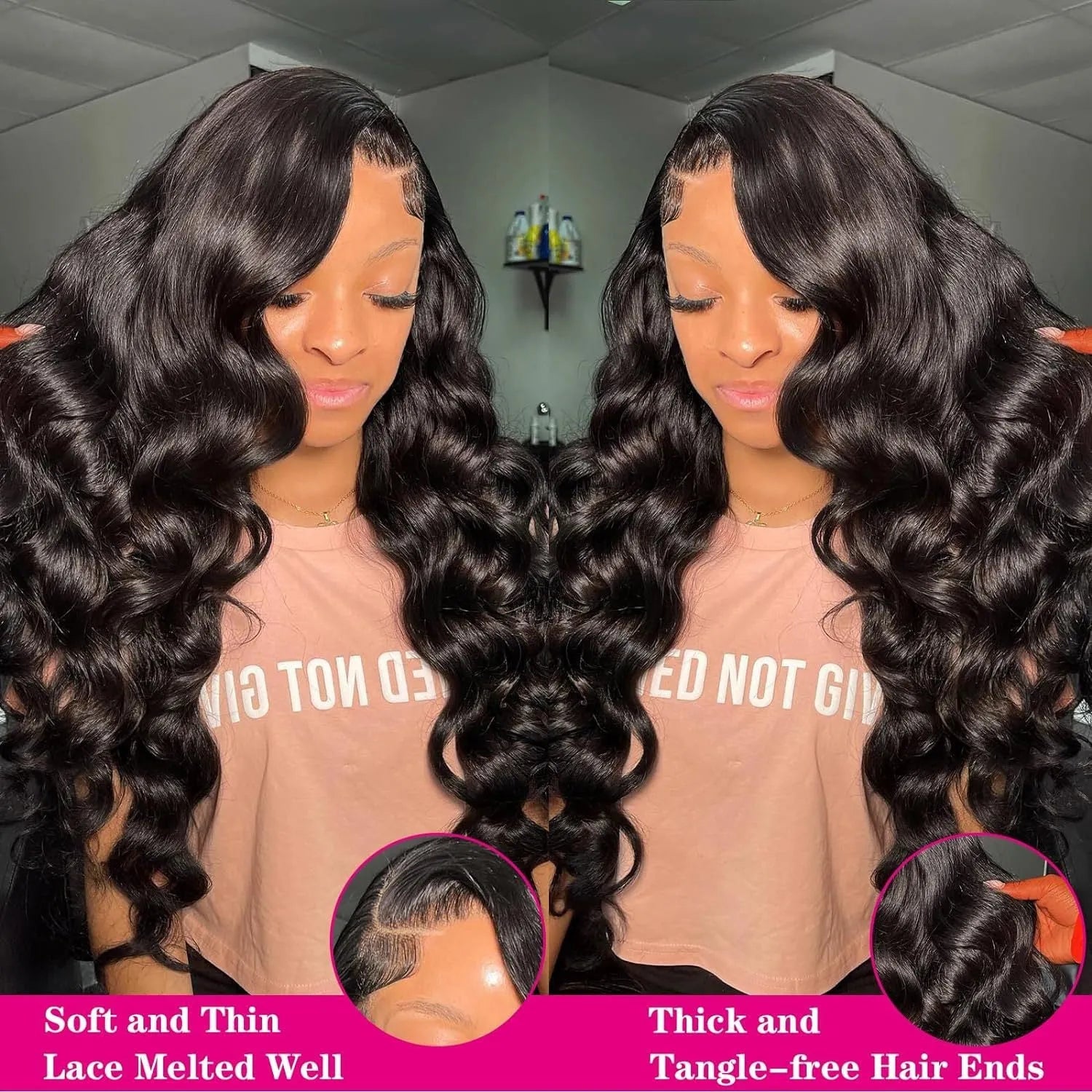 Black synthetic curly wig with 22-inch length and mesh lace cap