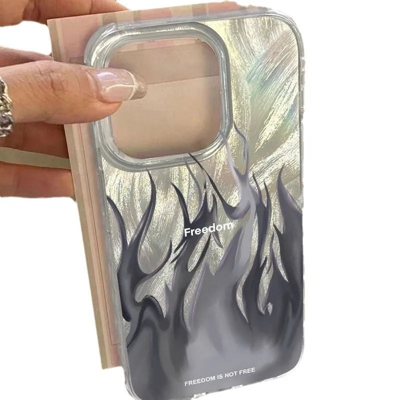 iPhone silicone protective case showing flame design in blue and red colour variations