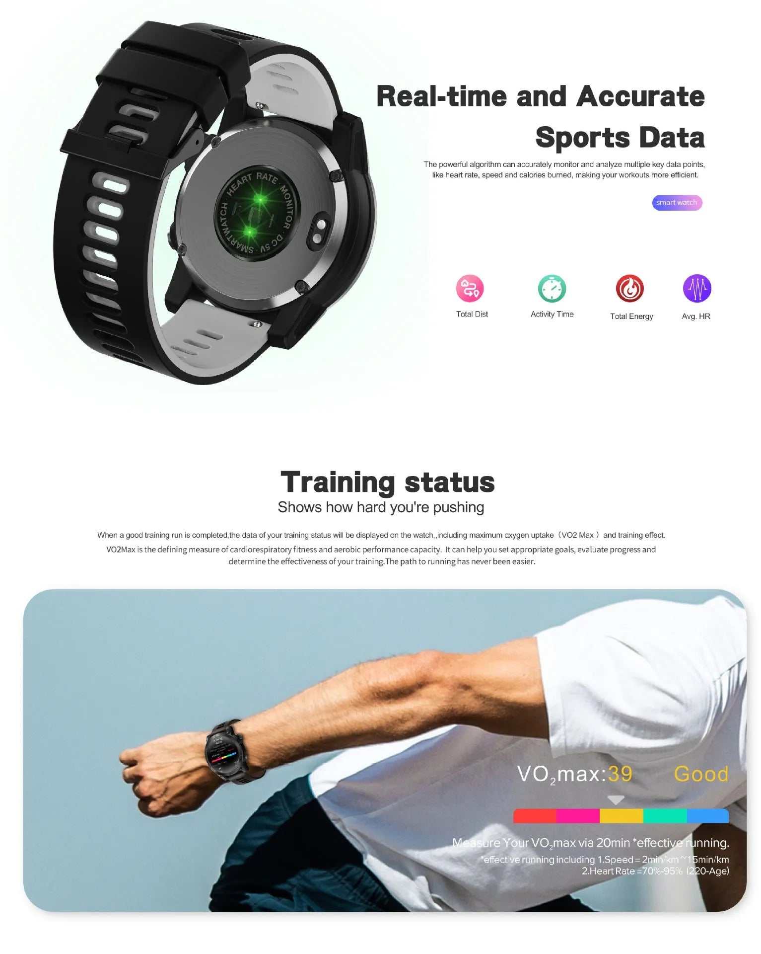 GPS outdoor sports watch black 1.43in AMOLED screen with step counting and heart rate monitoring
