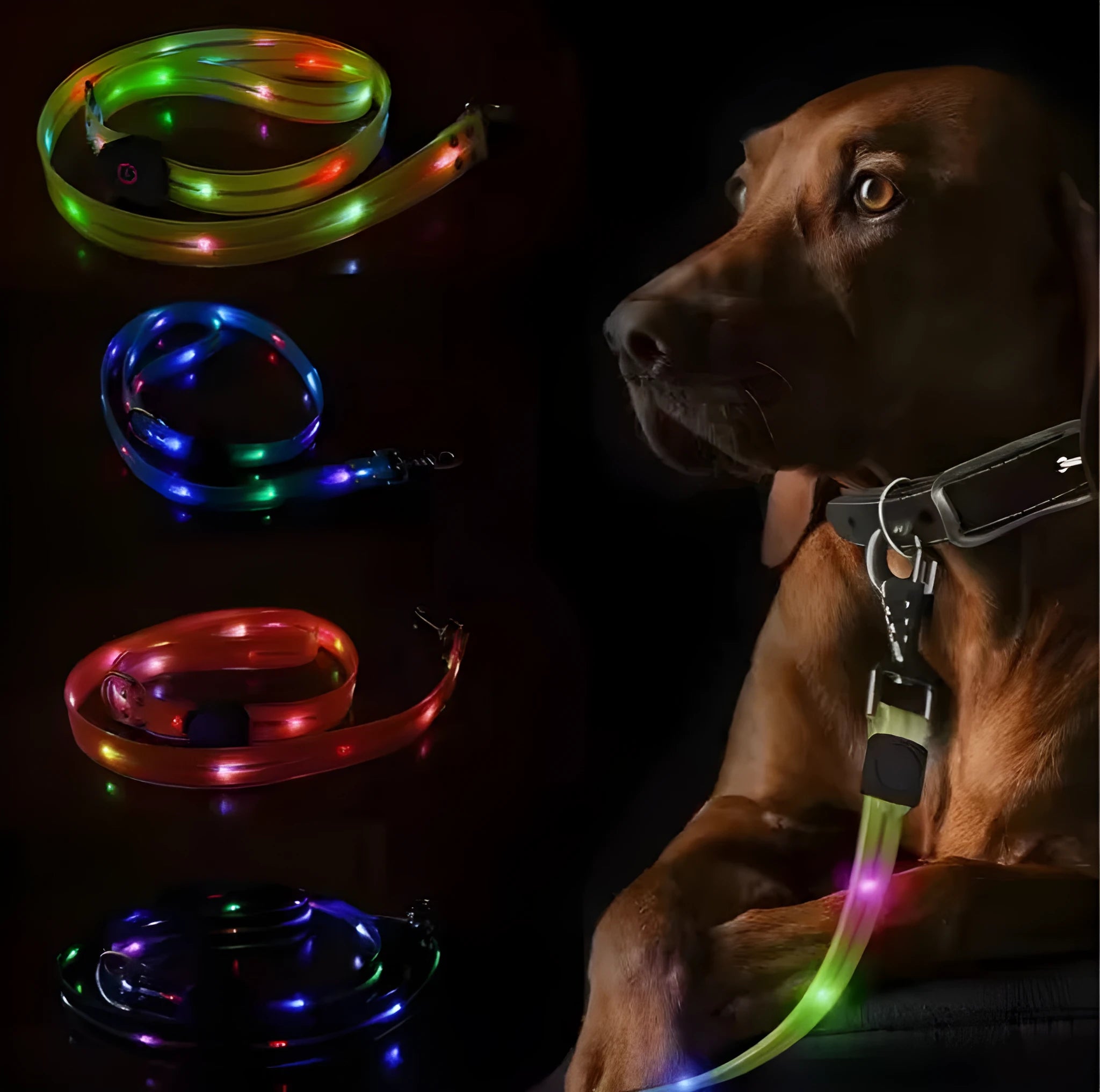 PVC dog leash in fluorescent green, showing its 120cm length and hand-held design.