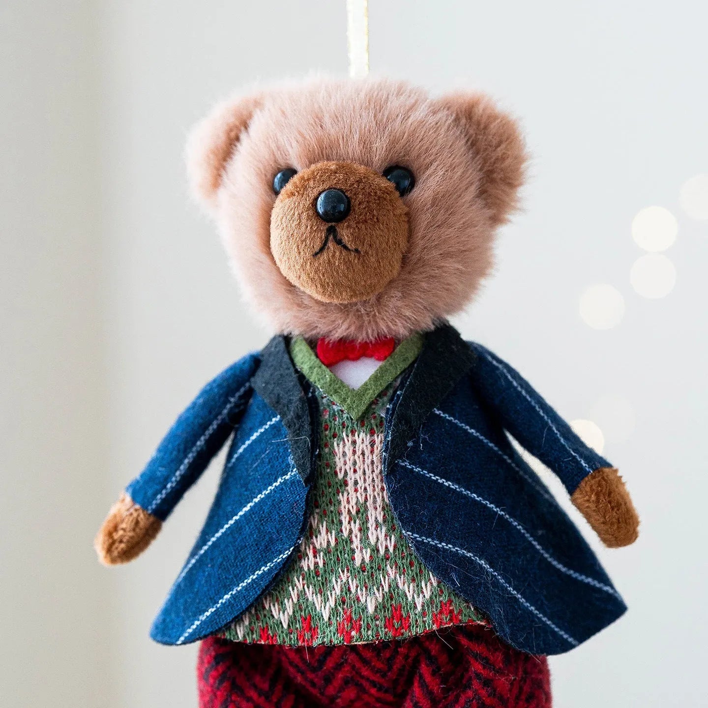 Cartoon-style plush bear doll couple set with princess and gentleman bears wearing cloth cotton plaid outfits