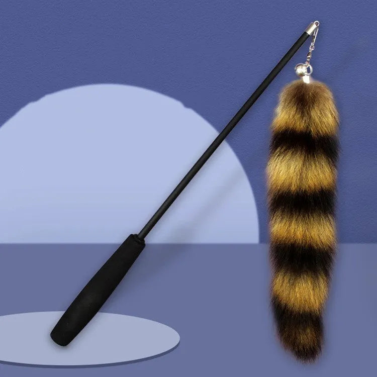 Black cat toy wand teaser with elastic string measuring 42cm for interactive feline play