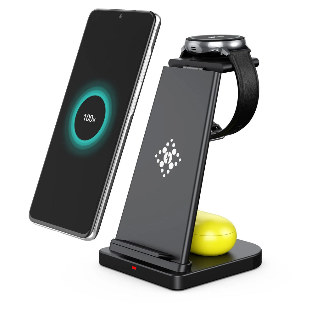 Three-in-one disassembly wireless charger for Samsung devices in black plastic with Type-C port