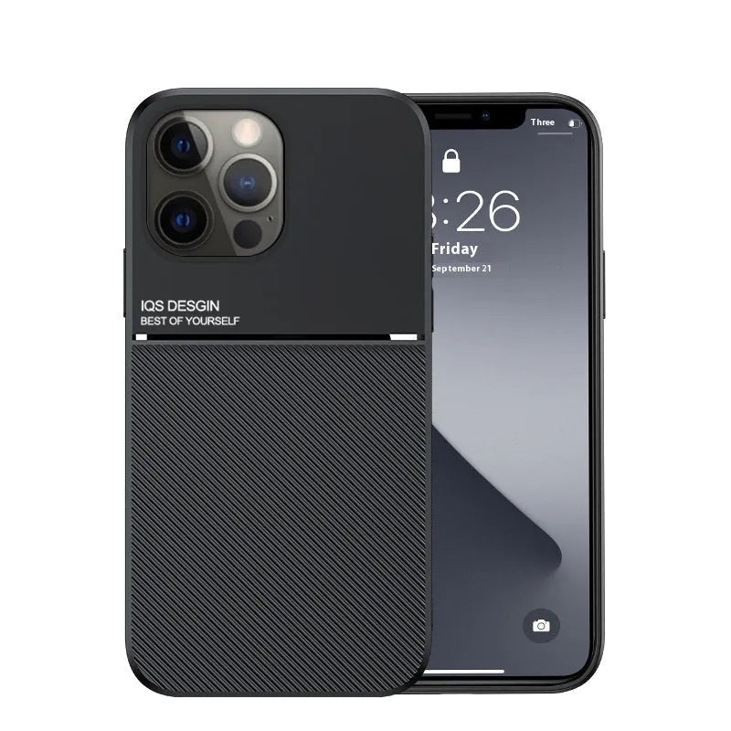 Magnetic silicone phone case for Apple 14 series with textured leather-style finish