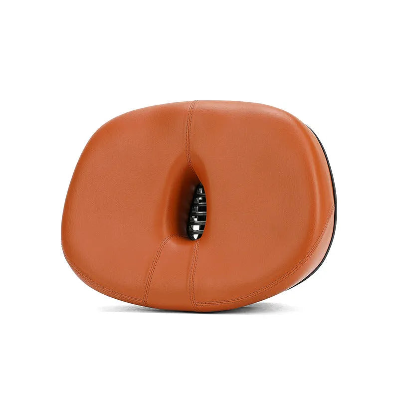 Large thickened bicycle saddle in red, grey, or light brown with reflective stickers.