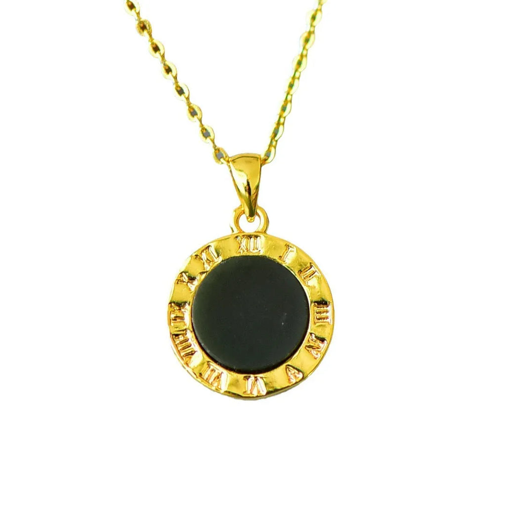 Flat natural Hetian grey jade pendant with copper inlay and ink blue jade accents on a necklace chain.